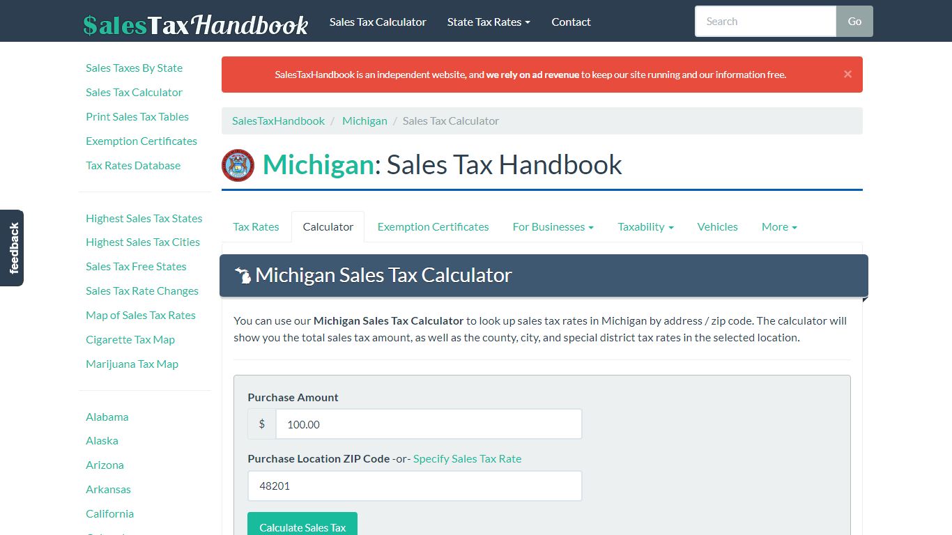 Michigan Sales Tax Calculator - SalesTaxHandbook