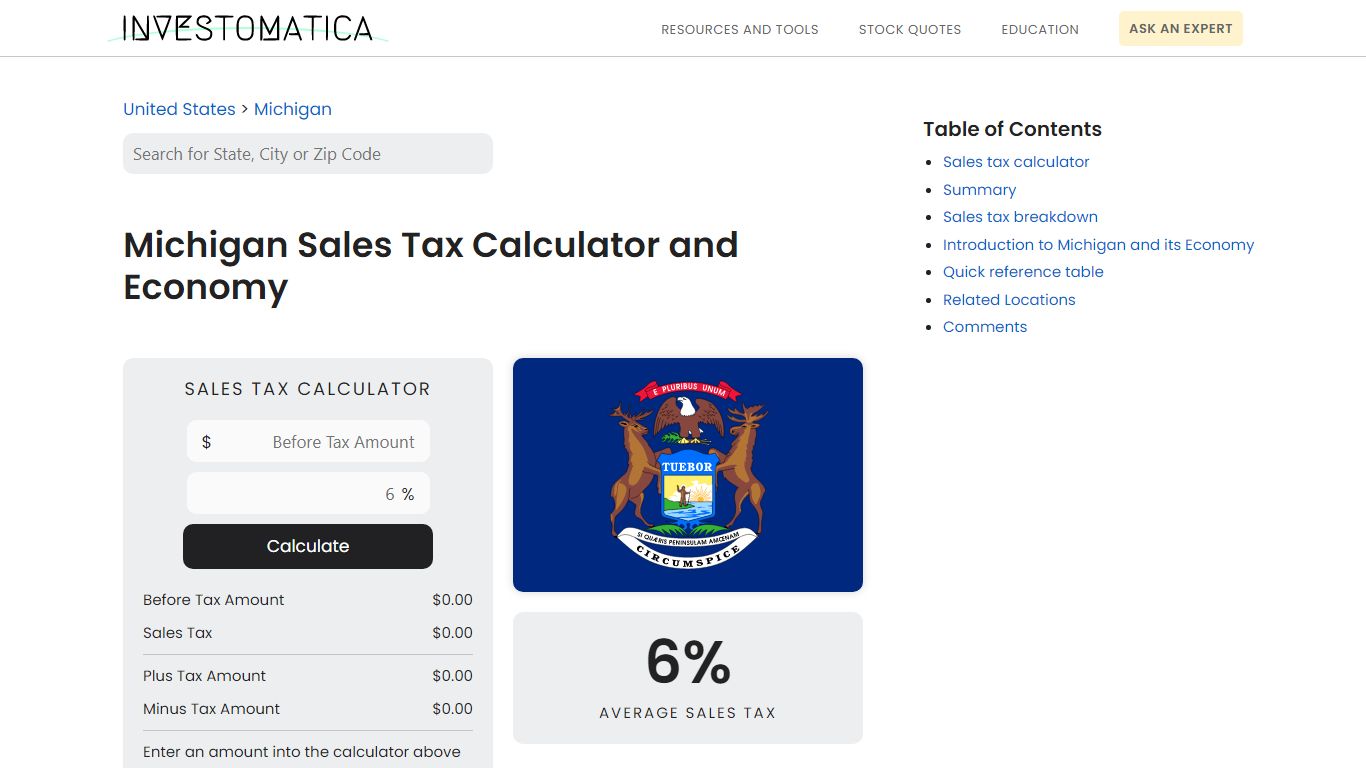 Michigan Sales Tax Calculator and Economy - Investomatica