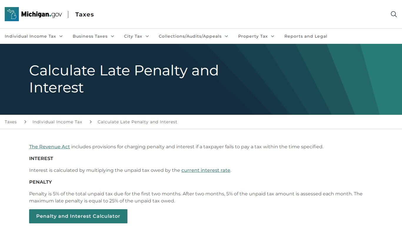 Calculate Late Penalty and Interest - Michigan